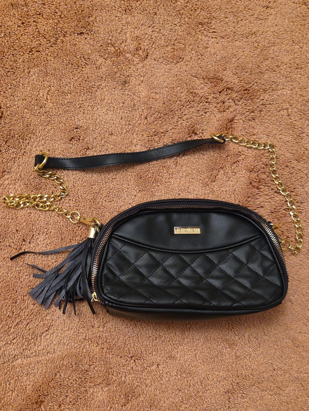 Black Quilted Crossbody Bag with Gold Chain